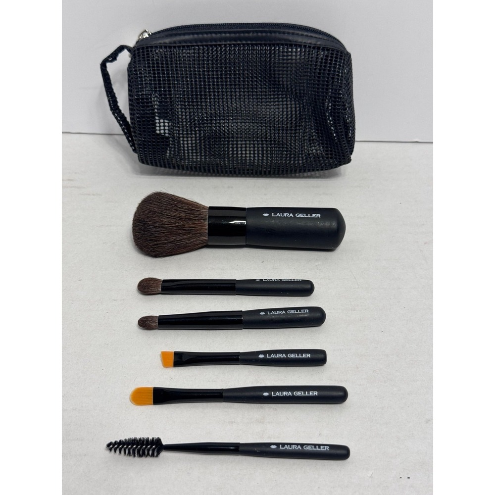 Laura Geller mini brush travel set and mesh bag NEW